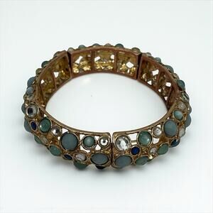 Turquoise Gemstone & Gold Rhinestone Stretch Bracelet